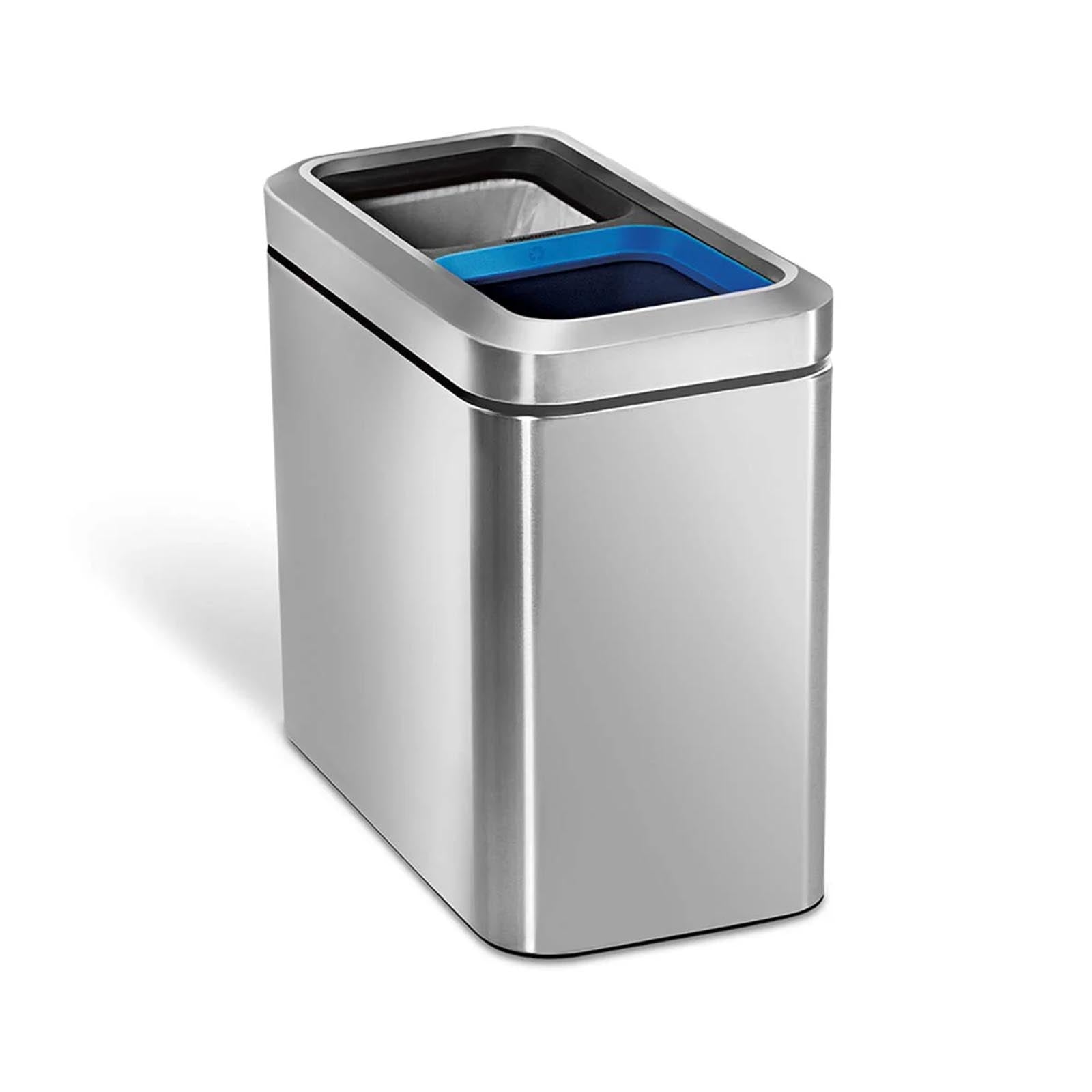 Slim Open Recycler FPP Brushed Steel 10&10L SIMPLE HUMAN
